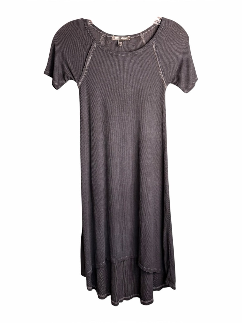 Billabong Dark Grey Ribbed Mini Dress Low High Hem XS Short Sleeve